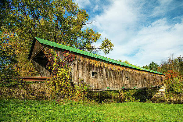 Vermont Photograph - Vermont Autumn At Hammond Covered Bridge by Ron Long Ltd Photography