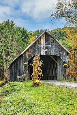 Tranquil Wall Art featuring the photograph Vermont Autumn At Larkin Covered Bridge by Ron Long Ltd Photography