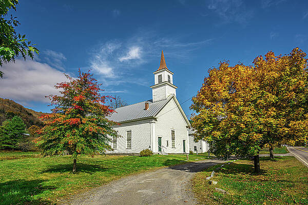 Tranquil Wall Art featuring the photograph Vermont Autumn At North Tunbridge Church by Ron Long Ltd Photography