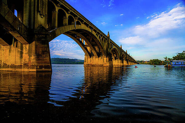 Wilderness Photograph - Veteran's Memorial Bridge With Houseboat by Anthony Hightower
