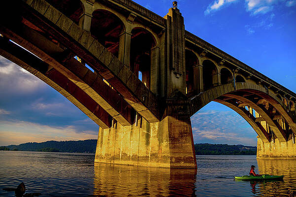 Pennsylvania Photograph - Veteran's Memorial Bridge With Kayaker by Anthony Hightower