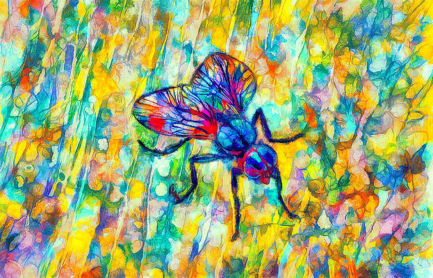 Vibrant Wall Art featuring the digital art Vibrant Abstract Fly On A Colorful Background - Watercolor Painting Effect by Nicko Prints