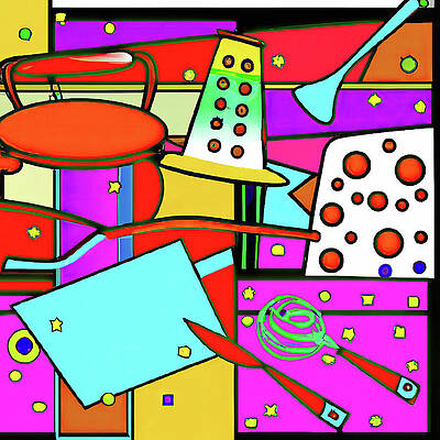 Vibrant Abstract Kitchen Tools Wall Art