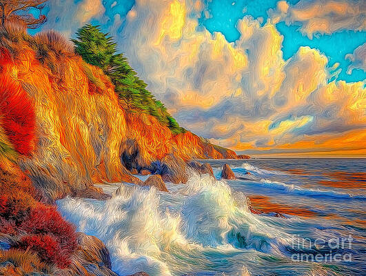 Vibrant Coastal Waves at Sunset Wall Art