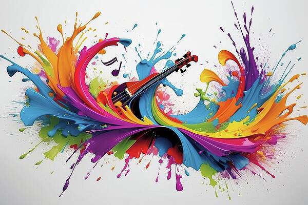 Wall Art featuring the digital art Vibrant Colors And Violin Motion - AM1222 by Don Northup