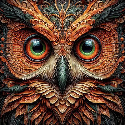 Intricate Wall Art featuring the digital art Vibrant Eyes Of The Ethereal Owl by Bill And Linda Tiepelman
