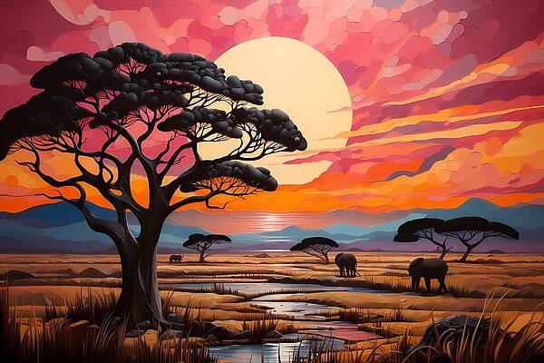 Vibrant Digital Art - Vibrant Interpretation Of The Serengeti Plains No 1 by Andre Petrov
