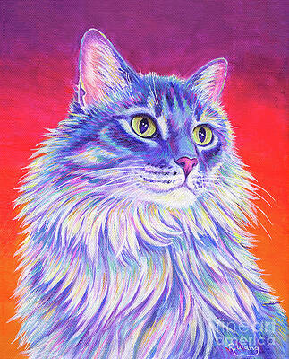 Painting - Vibrant Longhaired Gray Tabby Cat by Rebecca Wang