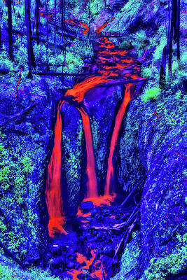 Vibrant Neon Waterfall Scene Digital Art
