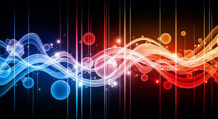 Modern Wall Art featuring the ai art Vibrant Waves Of Color And Light by The Luxury Art Collection