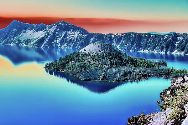 Vibrant Mountain Lake Scene Digital Art