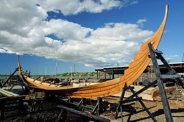 Wooden Viking Ship Under Construction Wall Art