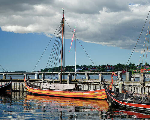 Colorful Viking Ships in Harbor Photograph