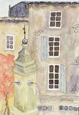 Tree Wall Art featuring the painting Village Fountain - Gordes, France by Judy Strickland