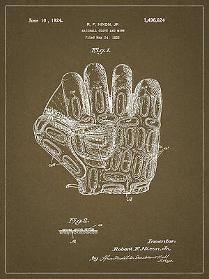 Vintage Drawing - Vintage 1924 Baseball Glove Patent by Dan Sproul