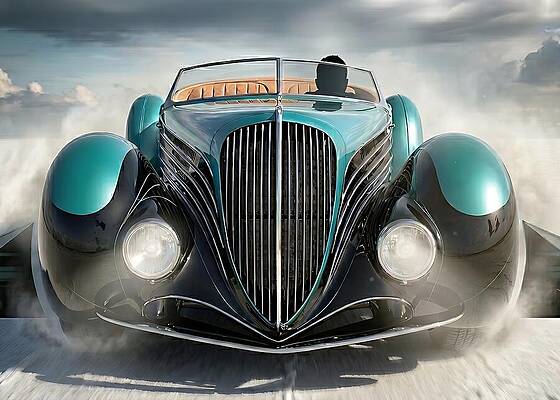 Vintage Car Driving on Road Digital Art
