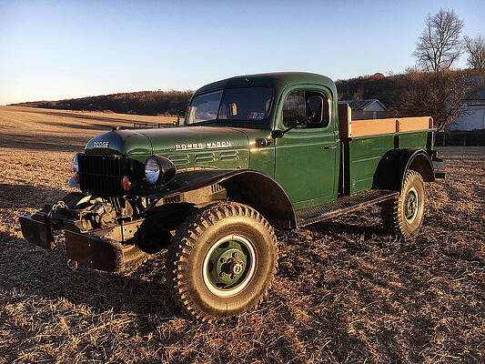 Vintage Green Power Wagon in Sunset Wall Art