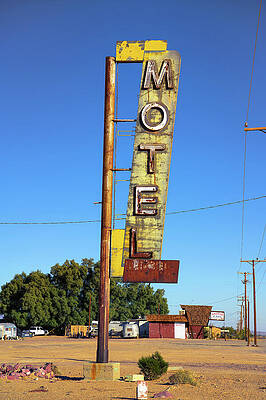 Vintage Wall Art featuring the photograph Vintage Motel Sign At Bagdad Cafe On Route 66 by Miroslav Liska