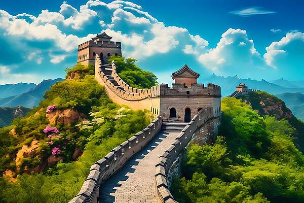 Vintage Digital Art - Vintage Postcard Style Image Of The Great Wall Of China by Andre Petrov