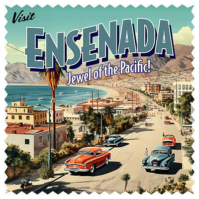 Wall Art featuring the digital art Vintage Style Ensenada, Mexico Postcard by William Scott Koenig
