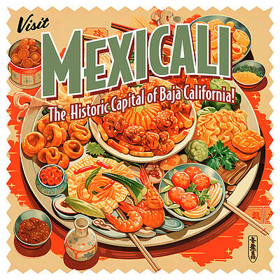 Wall Art featuring the digital art Vintage Style Mexicali, Mexico Postcard by William Scott Koenig