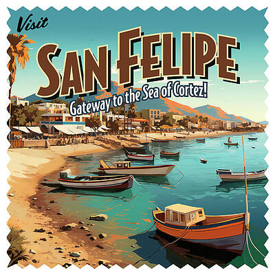 Wall Art featuring the digital art Vintage Style San Felipe, Mexico Postcard by William Scott Koenig