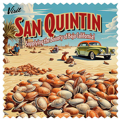 Wall Art featuring the digital art Vintage Style San Quintin, Mexico Postcard by William Scott Koenig
