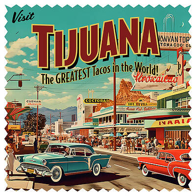 Wall Art featuring the digital art Vintage Style Tijuana, Mexico Postcard by William Scott Koenig