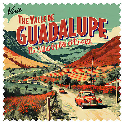 Wall Art featuring the digital art Vintage Style Valle De Guadalupe, Mexico Postcard by William Scott Koenig