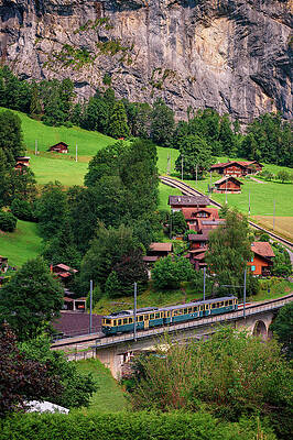 Vintage Wall Art featuring the photograph Vintage Train In The Lauterbrunnen Valley, Switzerland by Miroslav Liska