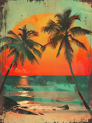 Summer Digital Art - Vintage_retro_sunset_with_palm_trees_warm_colors_nostalgia_No 1 by Andre Petrov
