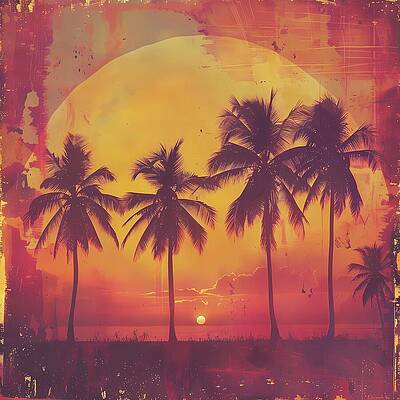 Summer Digital Art - Vintage_retro_sunset_with_palm_trees_warm_colors_nostalgia_No 2 by Andre Petrov