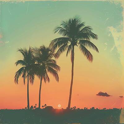Summer Digital Art - Vintage_retro_sunset_with_palm_trees_warm_colors_nostalgia_No 4 by Andre Petrov