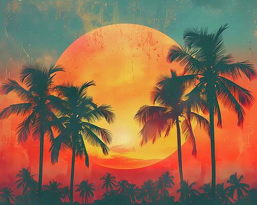 Summer Digital Art - Vintage_retro_sunset_with_palm_trees_warm_colors_nostalgia_No 5 by Andre Petrov