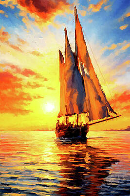 Serene Digital Art - Vision Of Sunset On A Voyage by Gradify Creations