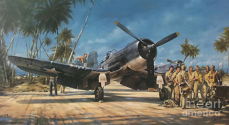 Historical Wall Art featuring the painting Vought F4U Corsair - Whistling Death In The South Pacific by Antonios Valamontes