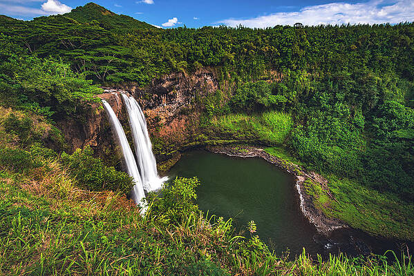 Landscape Photograph - Wailua Falls And Landscape - Kauai, Hawaii by Abbie Warnock