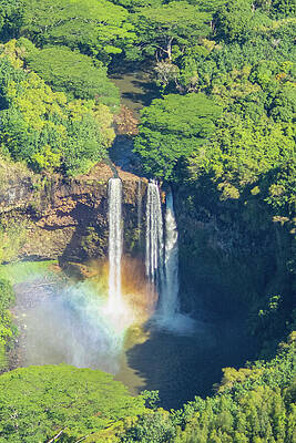 Wilderness Wall Art featuring the photograph Wailua Falls With A Rainbow In The Mist, Kauai, Hawaii by Nancy Gleason