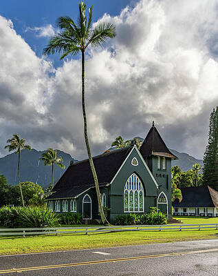 Wall Art featuring the photograph Waioli Huiia Church Stands In Hanalei, Kauai, With Waterfalls In by Steven Heap