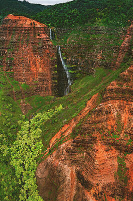 Canyon Photograph - Waipo'o Falls Aerial, Waimea Canyon, Kauai, Hawaii - Vertical by Abbie Warnock