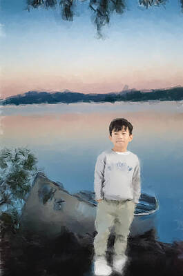 Lake Wall Art featuring the painting Waiting For Dad by Gary Arnold