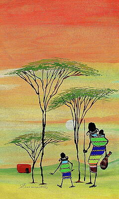 Sunset Painting - Walking Green by Sarah Shiundu