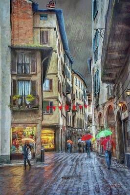 Wall Art featuring the painting Walking In The Rain - Bergamo by Jeffrey Kolker