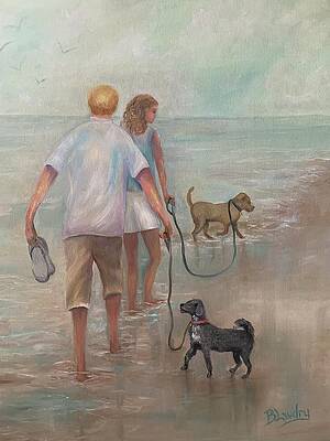 Wall Art featuring the painting Walking The Dogs by Barbara Landry