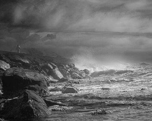 Moody Wall Art featuring the photograph Walking The Jetty by Mike Lee