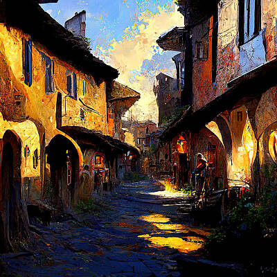 Summer Painting - Walking Through A Medieval Italian Village, 01 by AM FineArtPrints