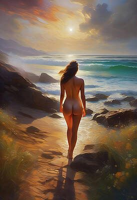 Portrait Painting - Walking To The Beach by Land of Dreams