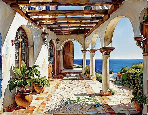 Ocean Wall Art featuring the digital art Walkway In The Sun by Eris And AI