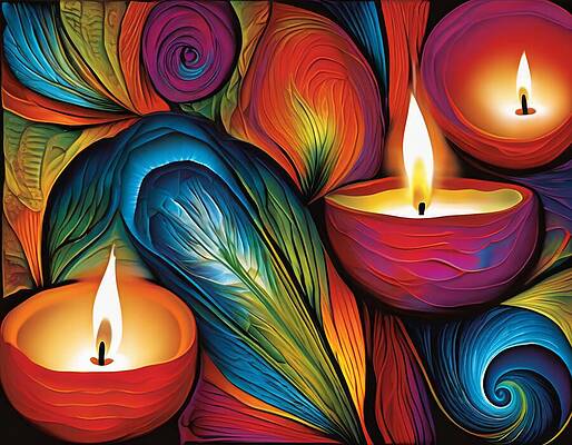 Vibrant Digital Art - Wall Candles by Eris And AI