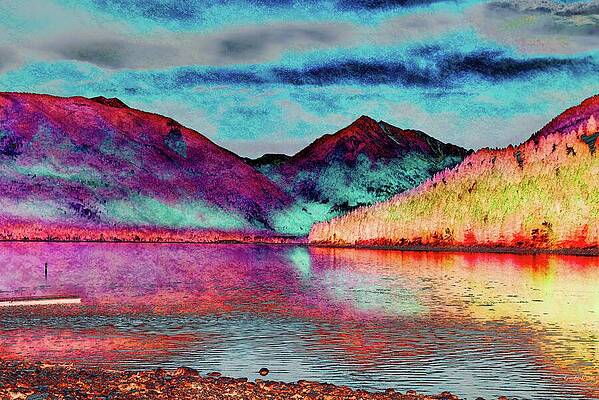 Wall Art featuring the digital art Wallowa Lack With Lichen Texture by Bruce Block